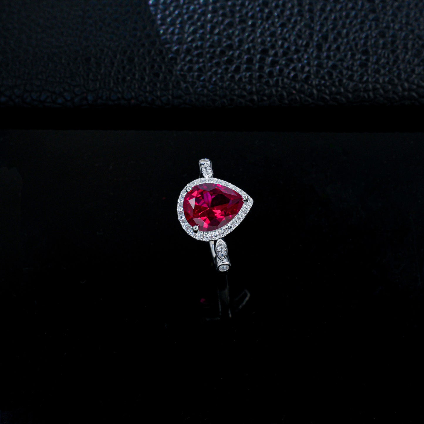 Teardrop Lab Ruby Ring 925 Silver Diamond Design, Premium Proposal Engagement - Photo 4
