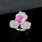 S925 Sterling Silver Lab Padparadscha Pave 'Three-Life Stone' Ring, for Women - Photo 5