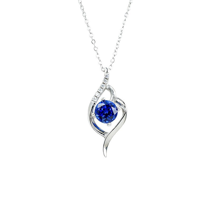 S925 Silver Twisted Line Wrap Round Lab Sapphire Pendant Necklace, Simple Gift - Photo 5