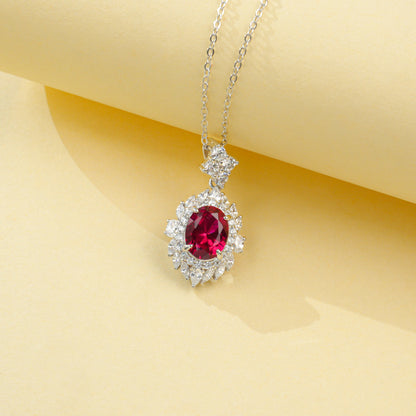 S925 Sterling Silver Lab Ruby Necklace, Elegant Minimalist - Photo 4