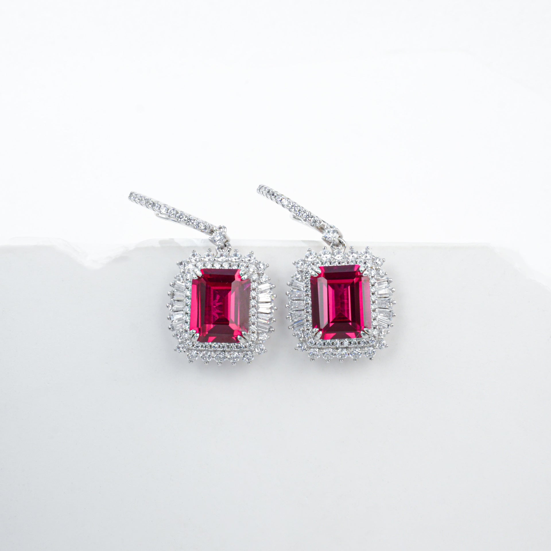 S925 Silver Pigeon Blood Lab Ruby Long Drop Ear Cuff, Formal Premium Gift - Photo 4