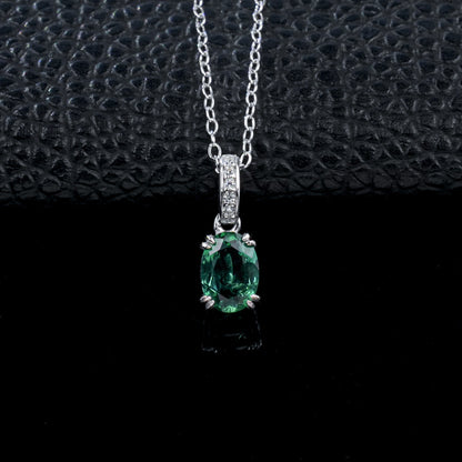 S925 Silver 4-Claw Oval Lab Emerald Pendant, Gift Bestie Birthday - Photo 2