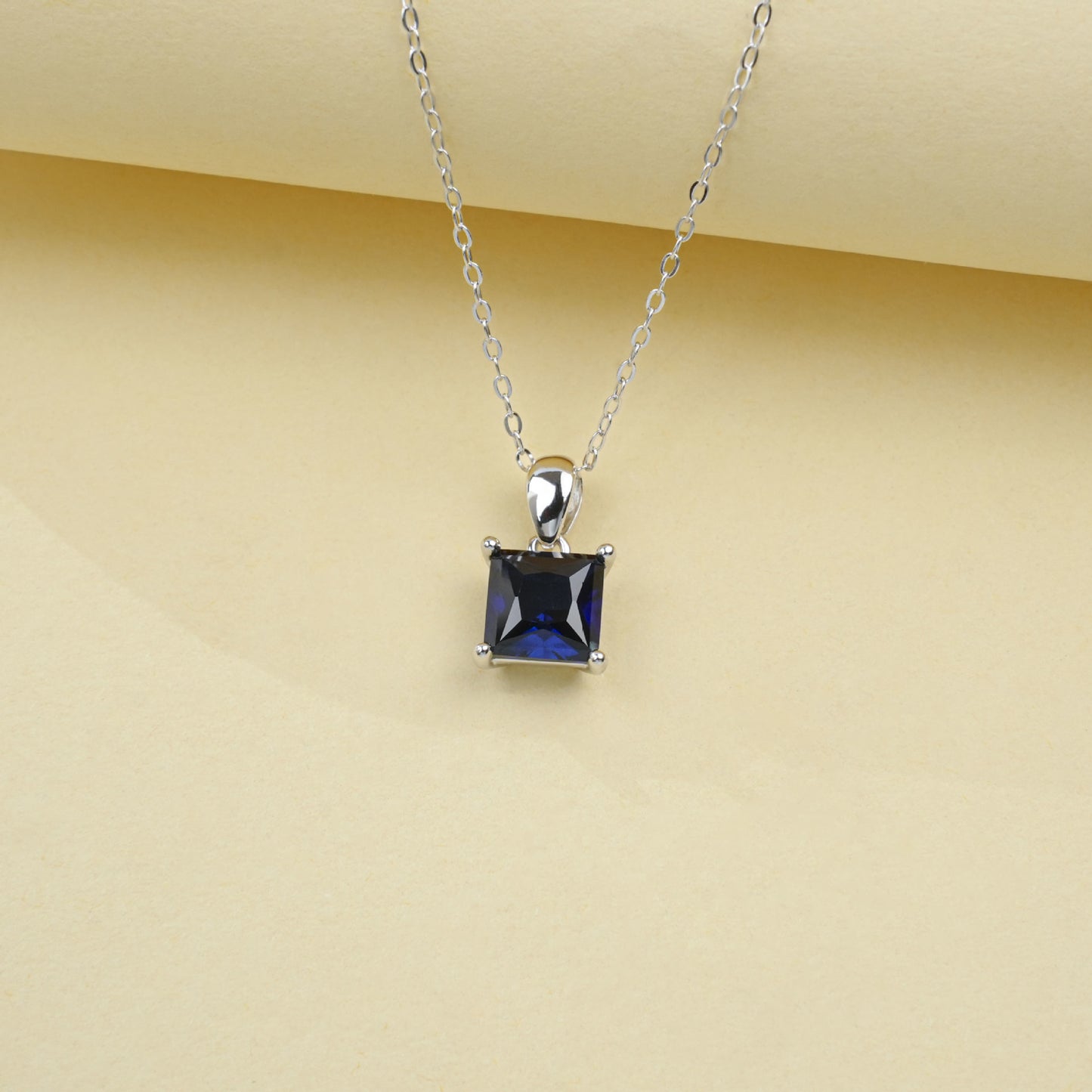 S925 Silver Square Lab Sapphire Simple Solitaire Versatile Women's Choker - Photo 4