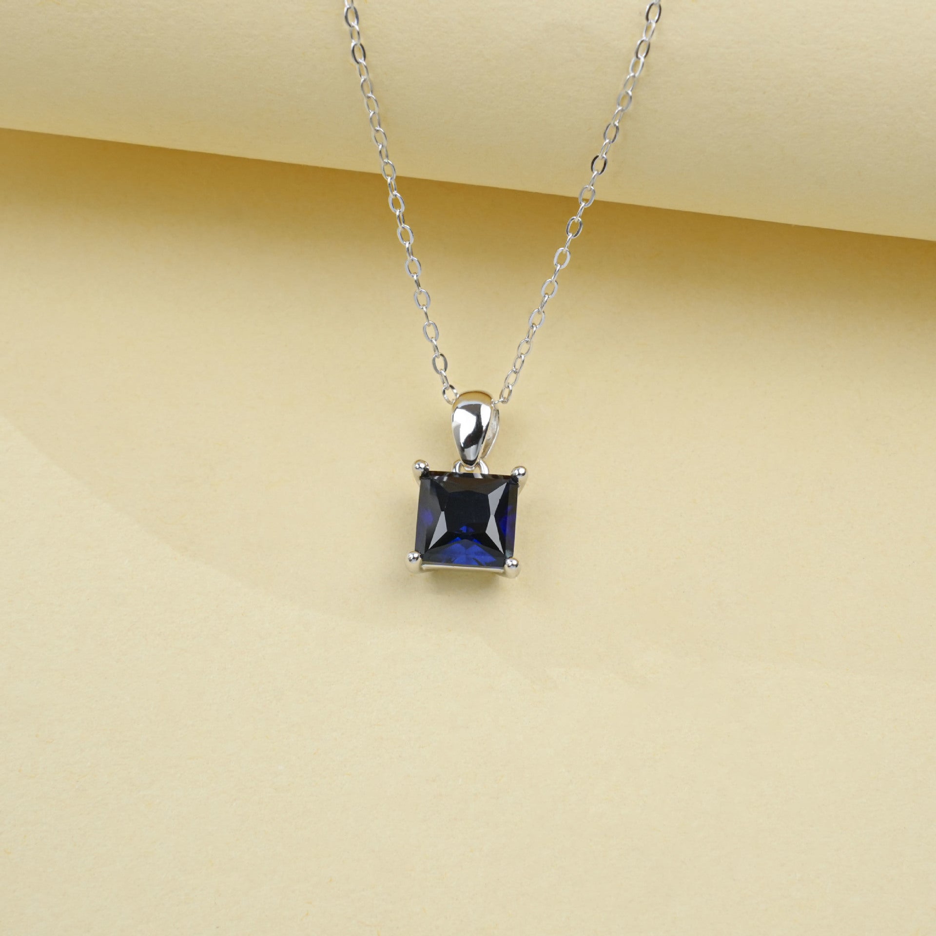 S925 Silver Square Lab Sapphire Simple Solitaire Versatile Women's Choker - Photo 4