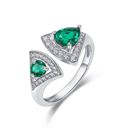 925 Sterling Silver Lab Emerald Double-Stone Ring, Unique Versatile - Photo 5