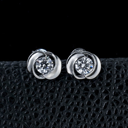 S925 Silver Spinning Rose Lab Diamond Stud Earrings, Flower Diamond Earrings - Photo 2
