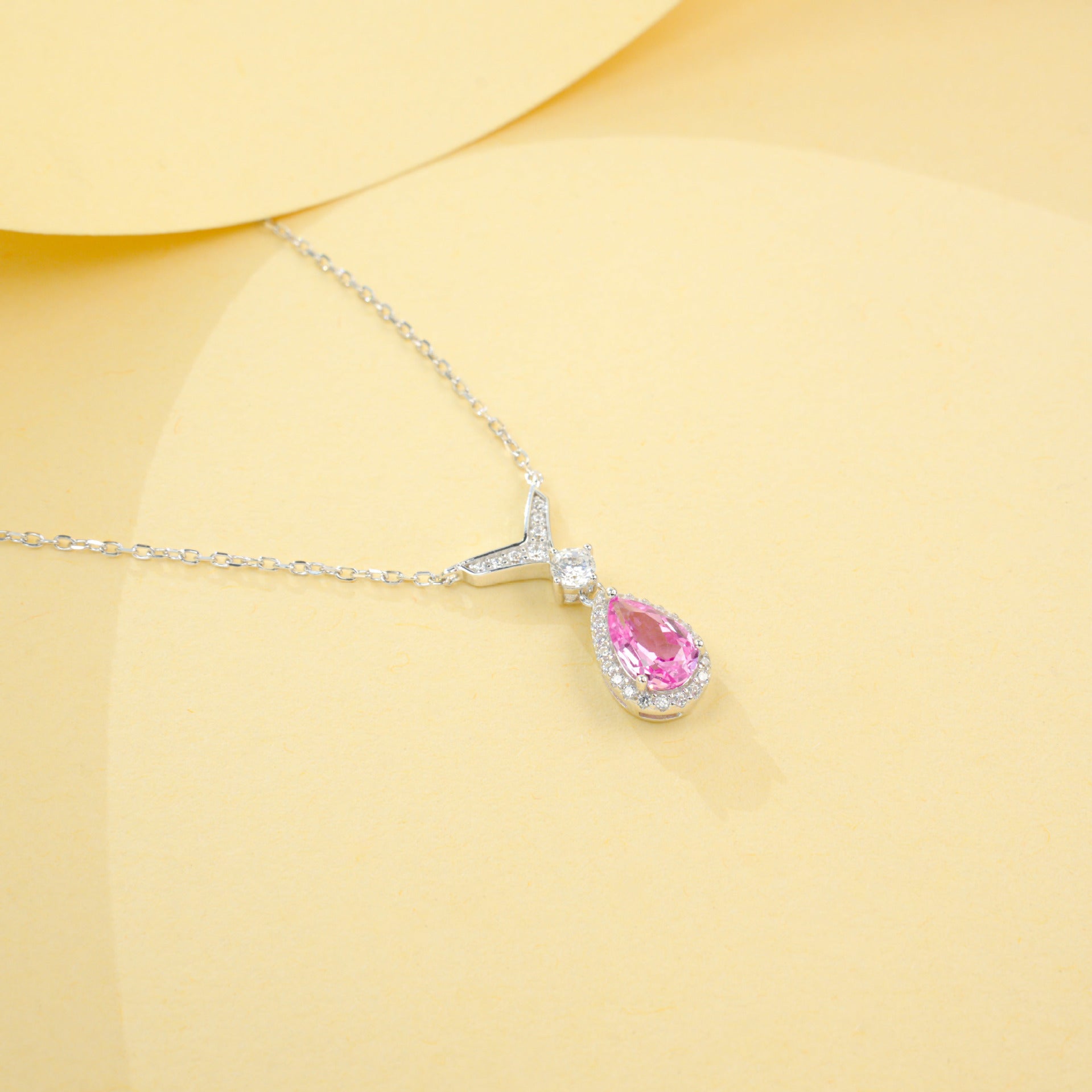 925 Sterling Silver Lab Padparadscha Necklace for Women, Premium Minimalist Versatile - Photo 2