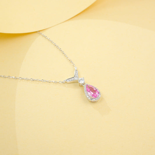 925 Sterling Silver Lab Padparadscha Necklace for Women, Premium Minimalist Versatile - Photo 2