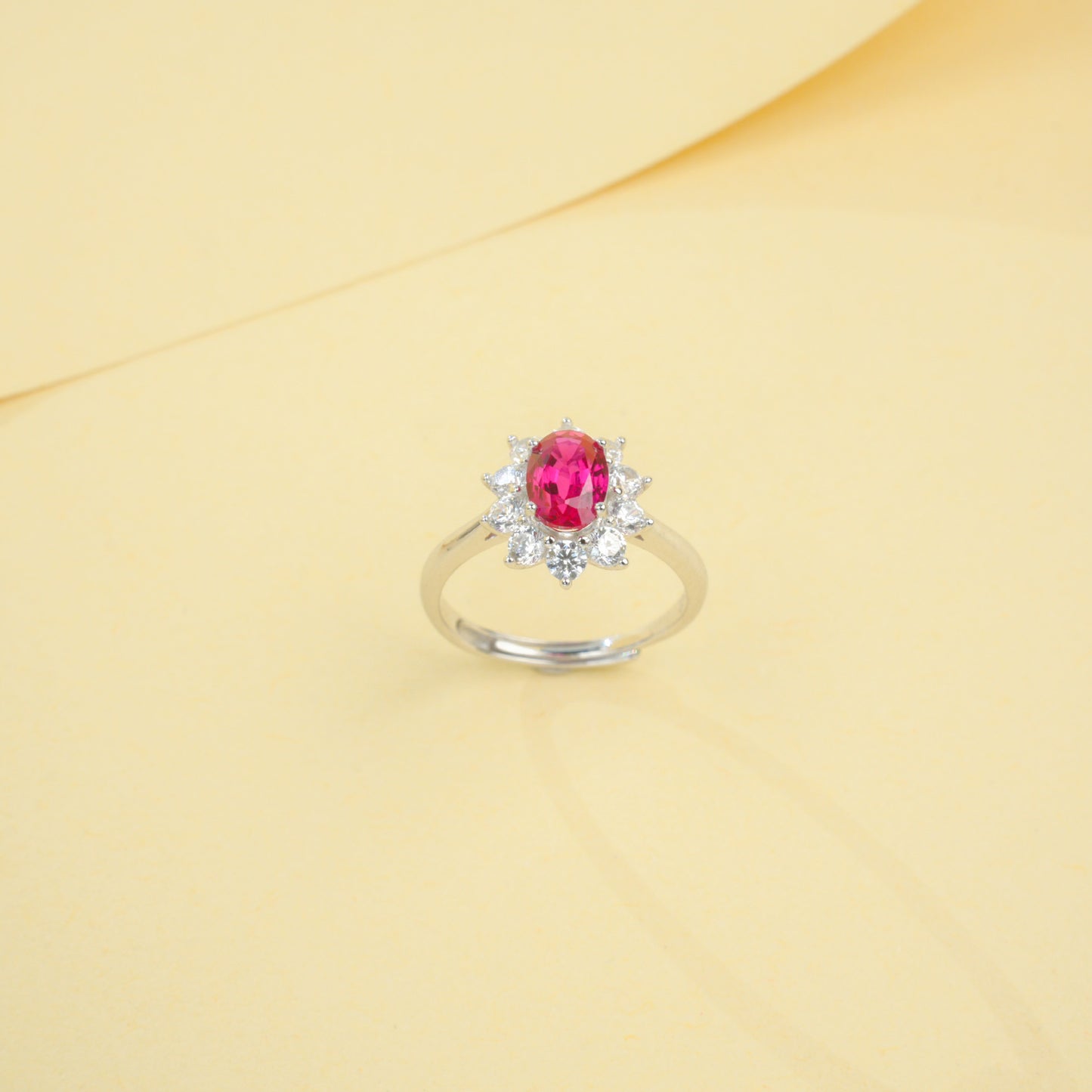 S925 Sterling Silver Lab Ruby Sunflower Ring for Women, Vintage Versatile Premium - Photo 3