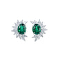 S925 Silver Oval Lab Emerald Sunflower Stud Earrings, Premium Evening - Photo 5