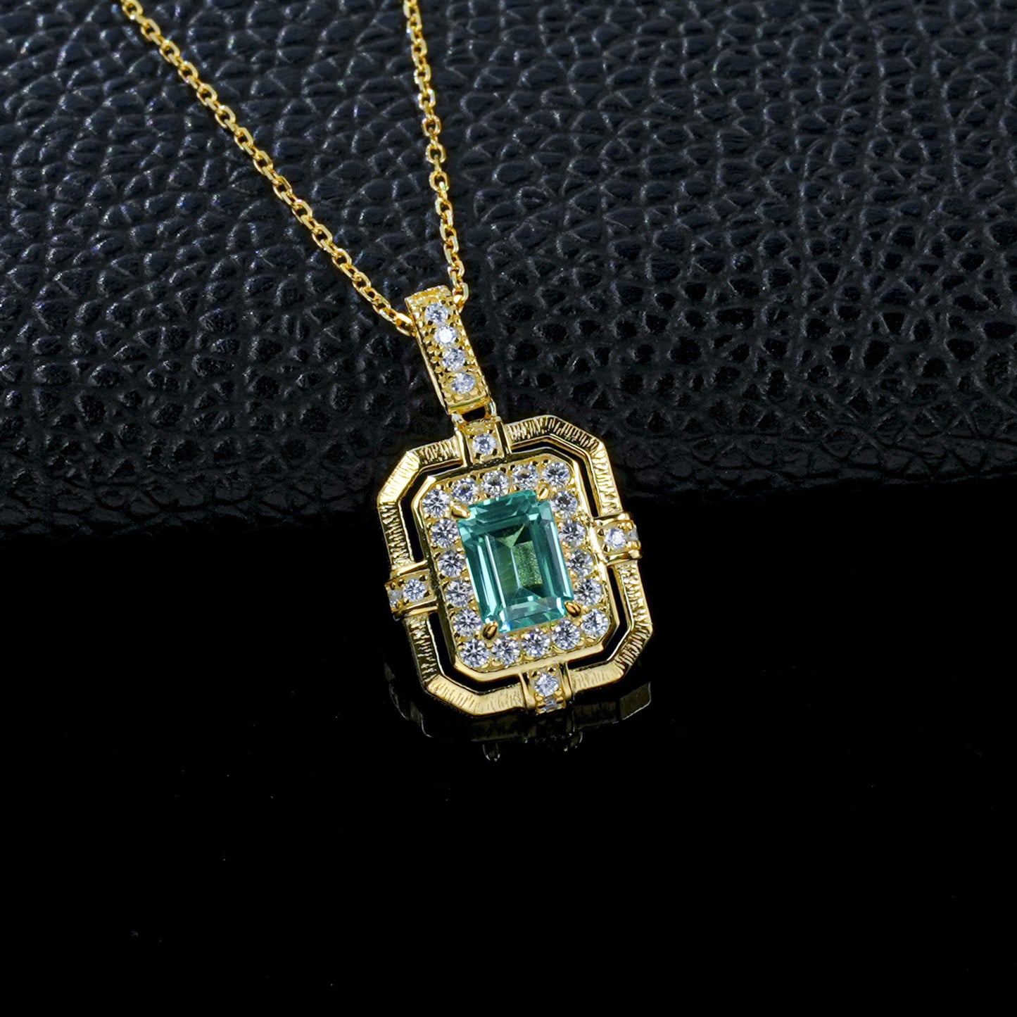 Vintage 925 Silver Emerald Necklace, Full Diamond Halo - Photo 2