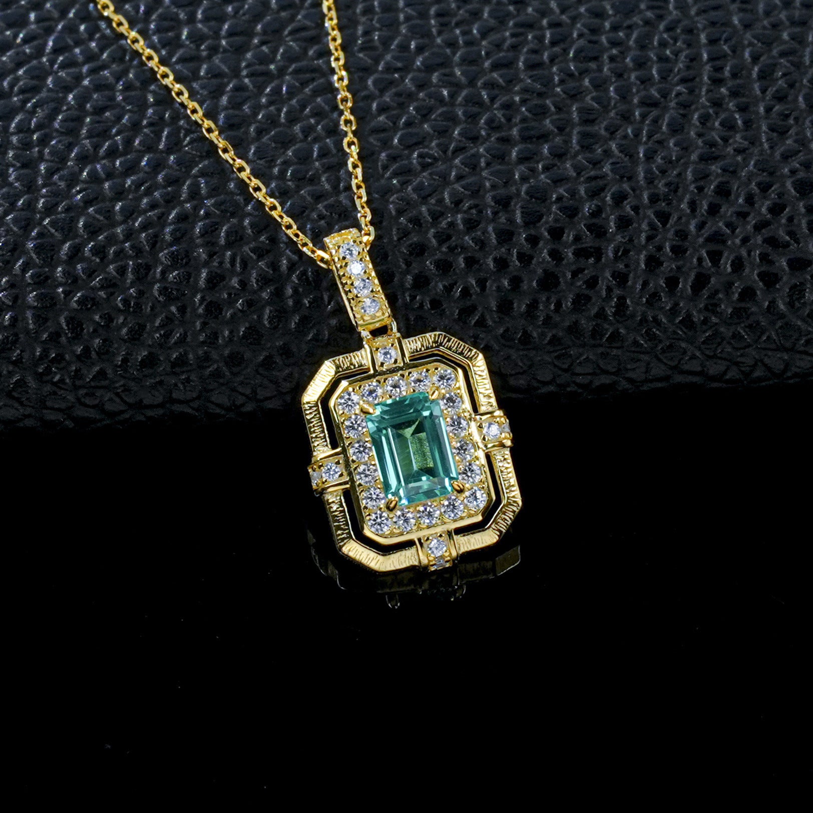 Vintage 925 Silver Emerald Necklace, Full Diamond Halo - Photo 2