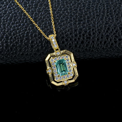 Vintage 925 Silver Emerald Necklace, Full Diamond Halo - Photo 2
