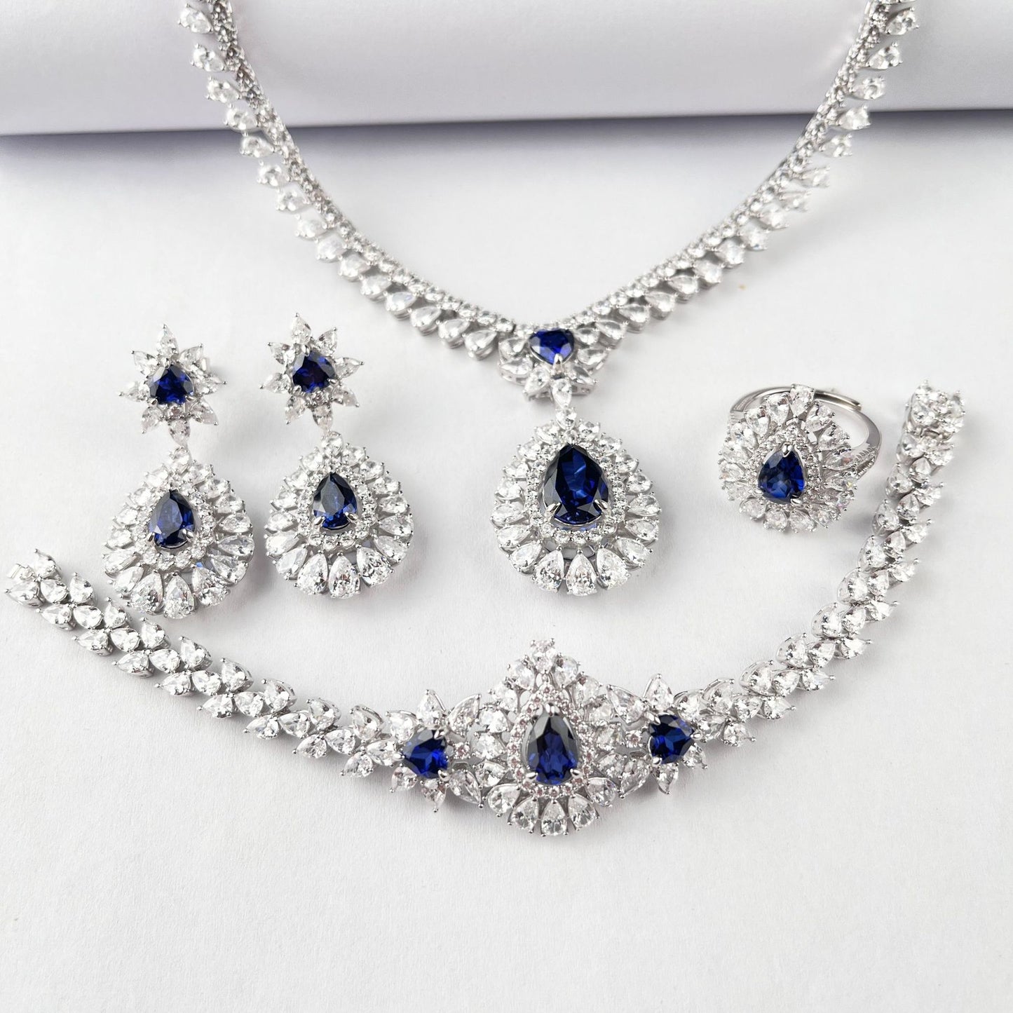 S925 Sterling Silver Lab Sapphire Jewellery Set, Teardrop Set, Wedding for Women - Photo 4