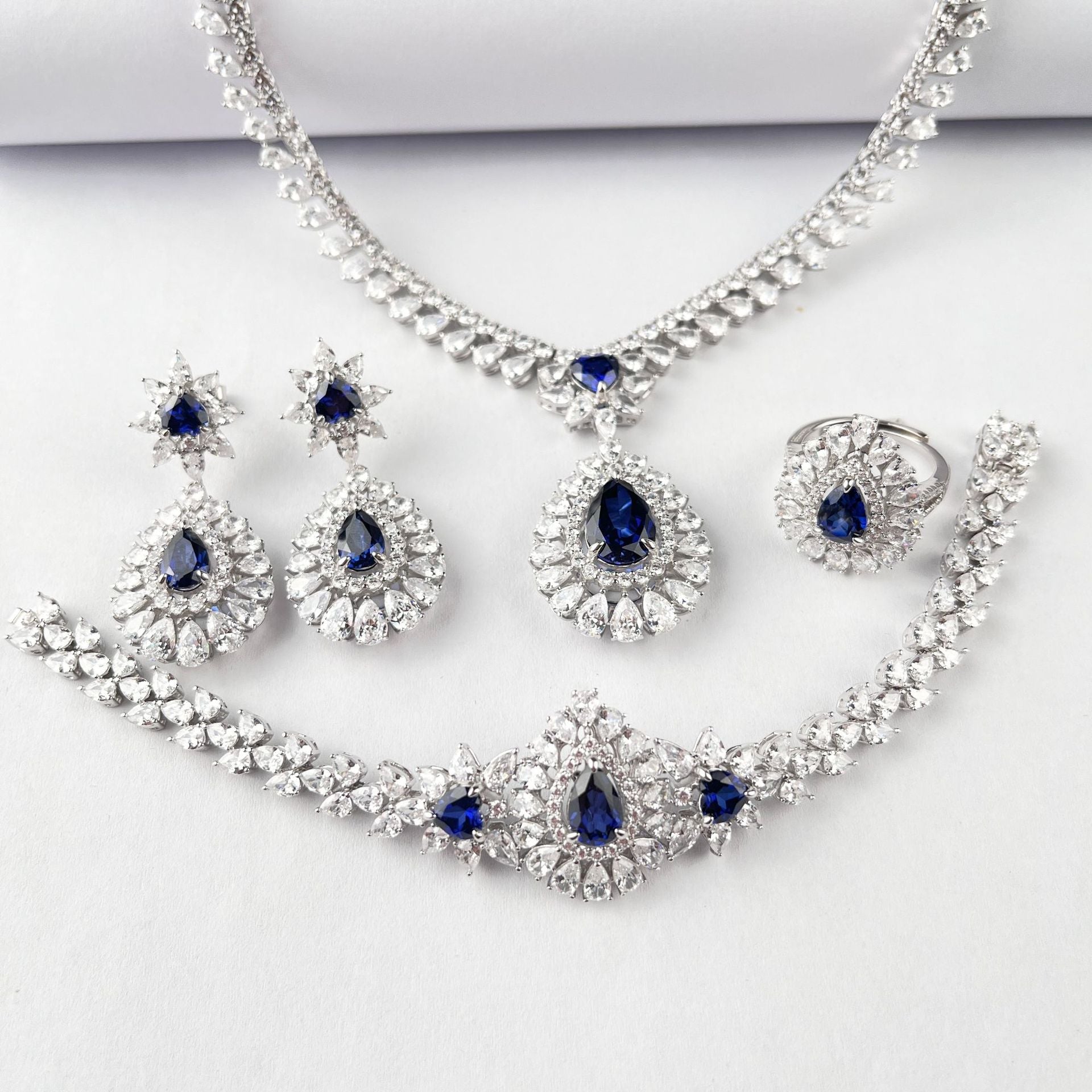 S925 Sterling Silver Lab Sapphire Jewellery Set, Teardrop Set, Wedding for Women - Photo 4