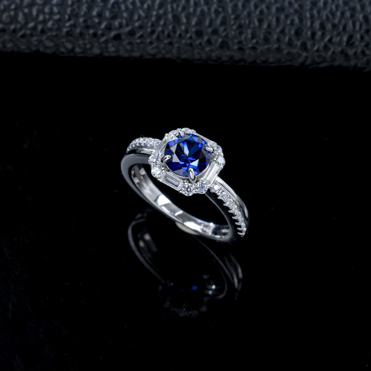 S925 Silver Lab Sapphire Ring Octagonal Step Halo Double-Side Full Diamond, Women's Engagement - Photo 4