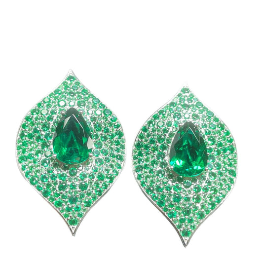 S925 Sterling Silver Teardrop Emerald Leaf Stud Earrings, Versatile Premium - Photo 5