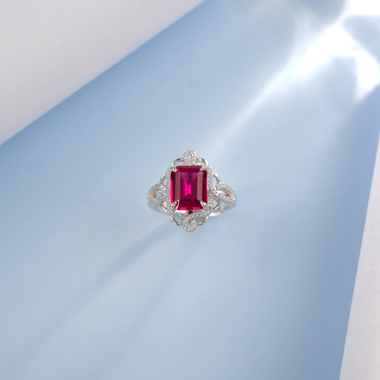 S925 Sterling Silver Lab Ruby Ring, Premium Anniversary Birthday - Photo 3