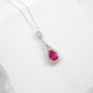 S925 Sterling Silver Lab Ruby Teardrop Necklace for Women, French - Photo 3