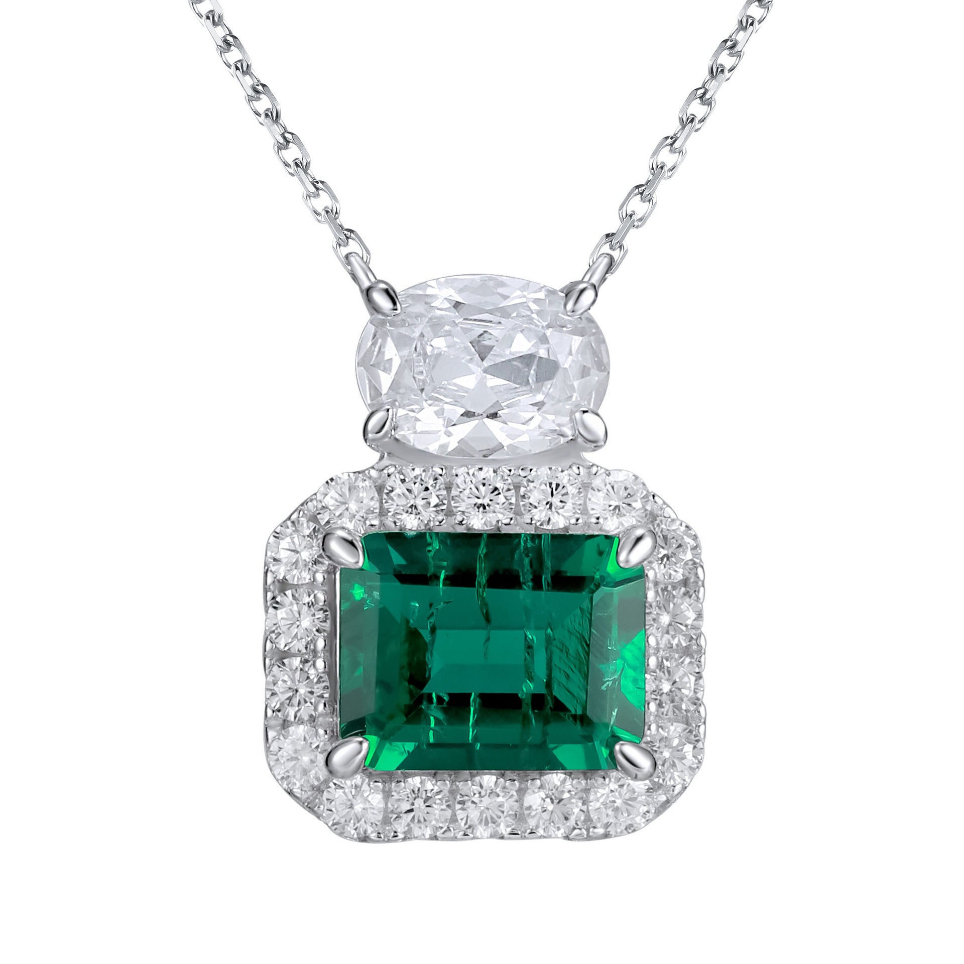 S925 Silver Necklace Emerald Pendant Diamond Chain, Premium Skin-Brightening Chain - Photo 5