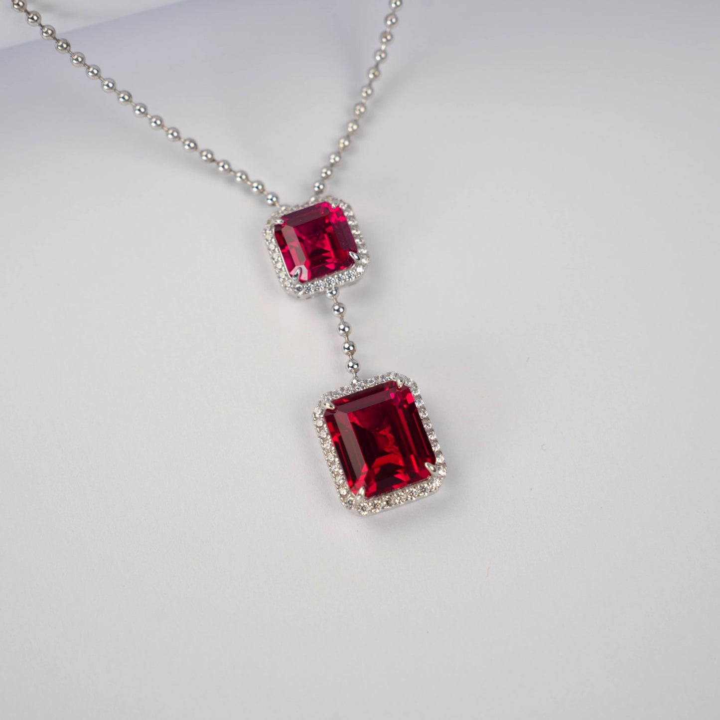 Square Pigeon Blood Ruby Pendant Necklace S925 Silver Diamond - Photo 2