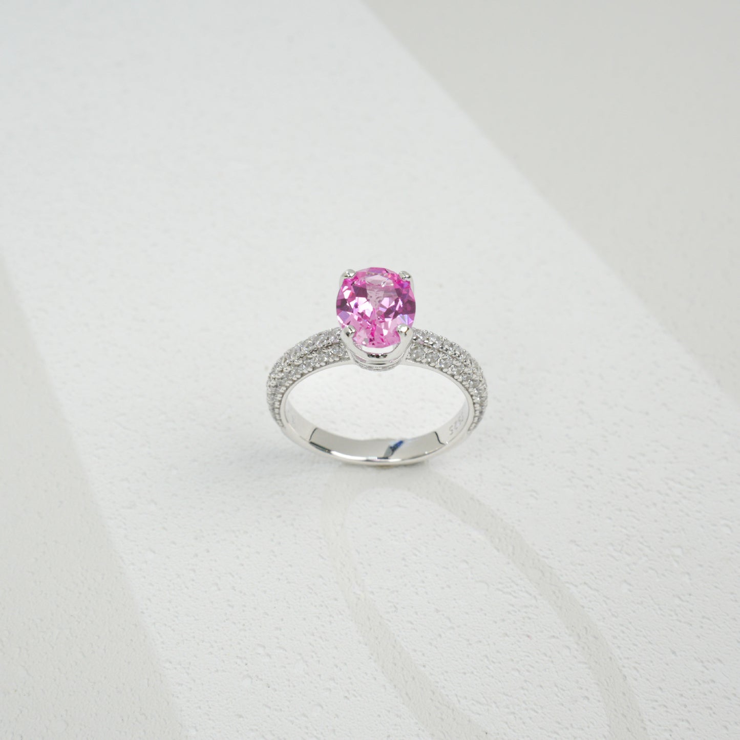 S925 Sterling Silver Lab Padparadscha Four-Prong Pave-Arm Ring, for Women - Photo 5