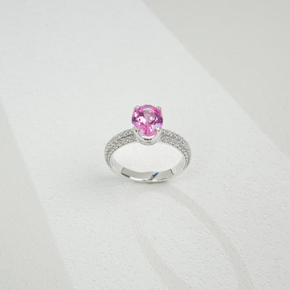 S925 Sterling Silver Lab Padparadscha Four-Prong Pave-Arm Ring, for Women - Photo 5
