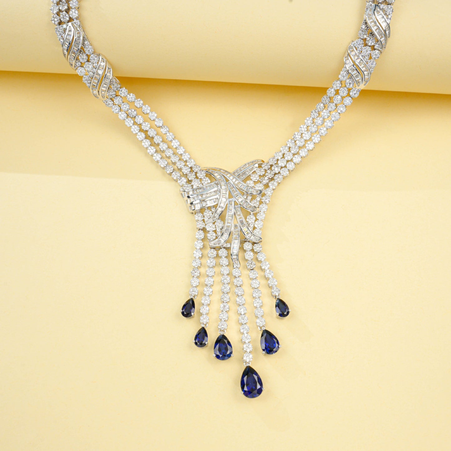 S925 Sterling Silver Lab Sapphire Jewellery Set (Necklace, Bracelet, Ring, Earrings) - Photo 2