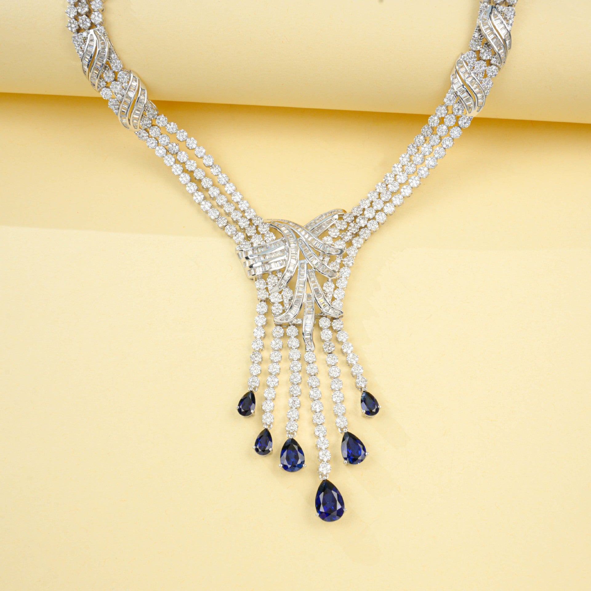 S925 Sterling Silver Lab Sapphire Jewellery Set (Necklace, Bracelet, Ring, Earrings) - Photo 2