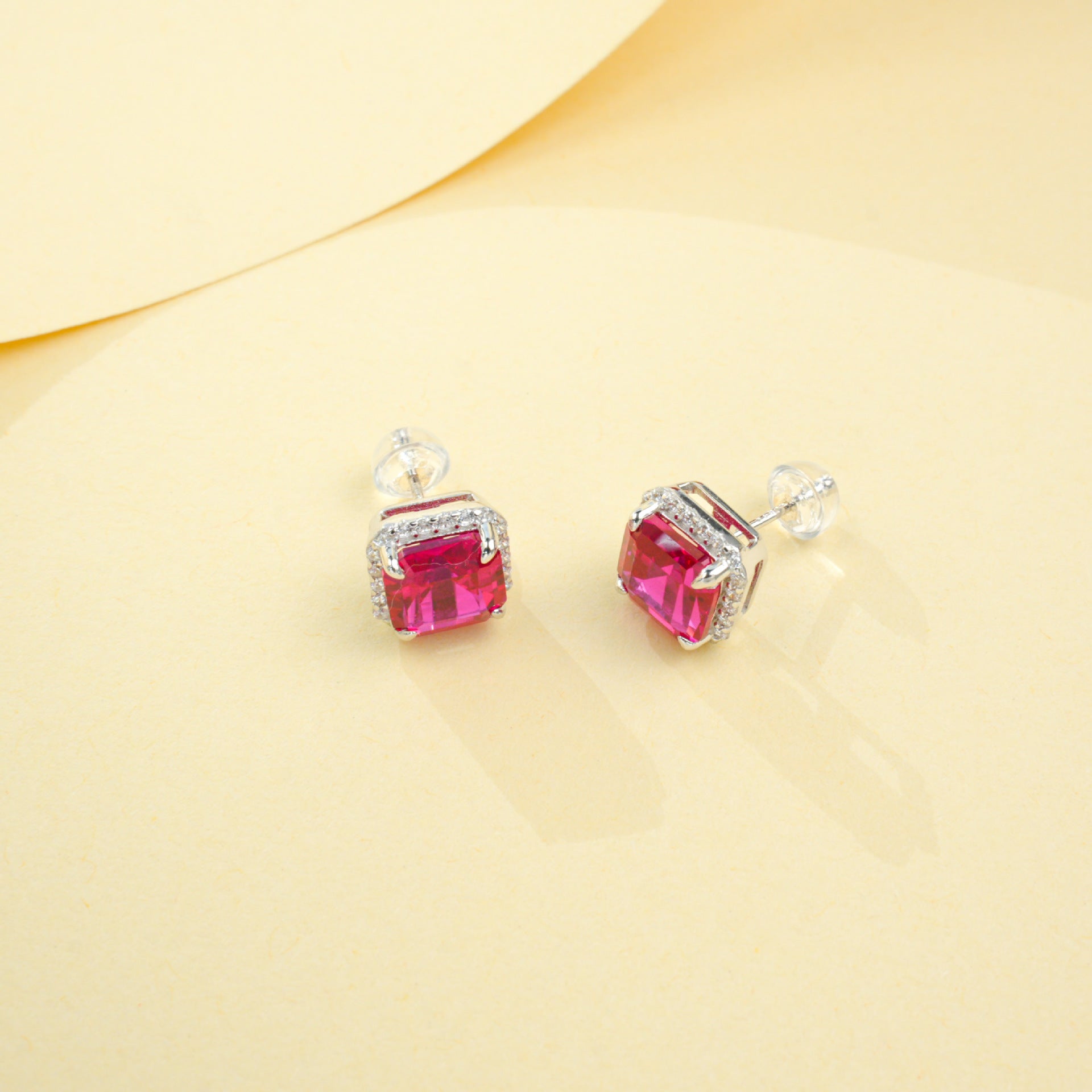S925 Silver Classic Lab Ruby Halo Stud Earrings, Skin-Brightening Gift - Photo 6