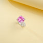 S925 Sterling Silver Lab Padparadscha Pave Ring - Photo 3