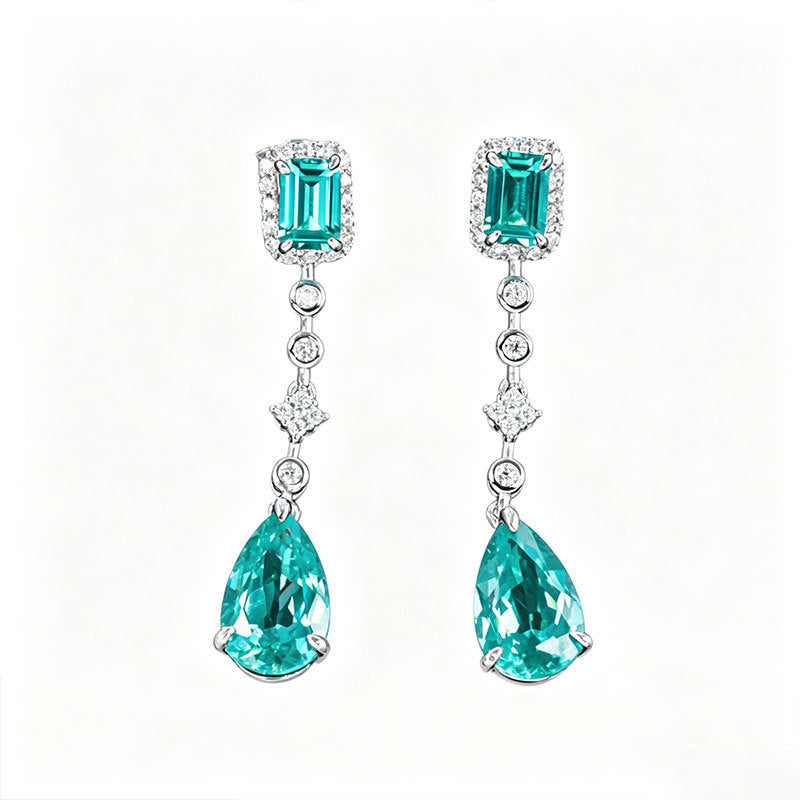 S925 Silver Lab Paraiba Two-Tone Long Teardrop Drop Earrings, Versatile Women's Earrings - Photo 5