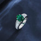 S925 Sterling Silver Emerald Pave Ring for Women, Minimalist Vintage - Photo 6