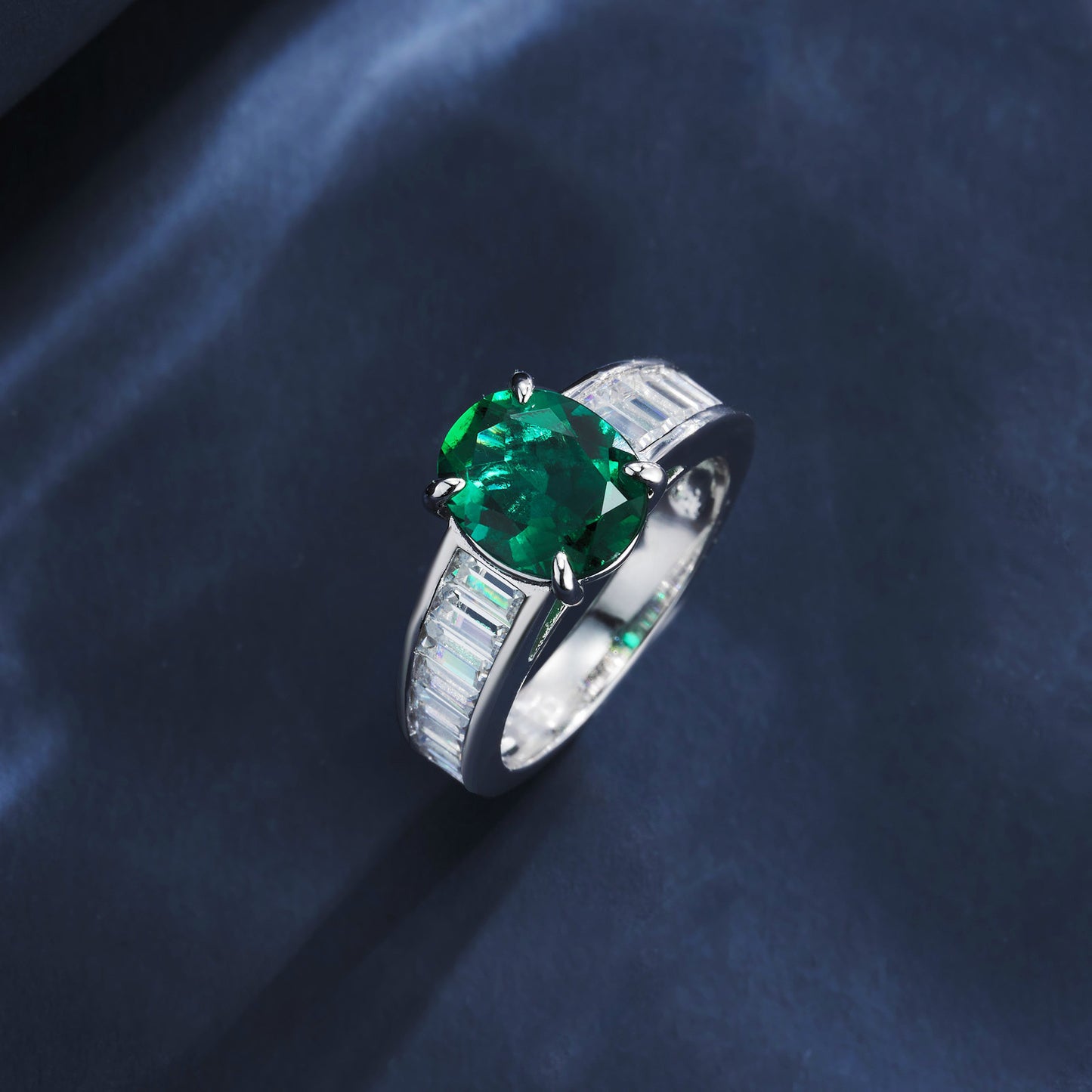 S925 Sterling Silver Emerald Pave Ring for Women, Minimalist Vintage - Photo 6