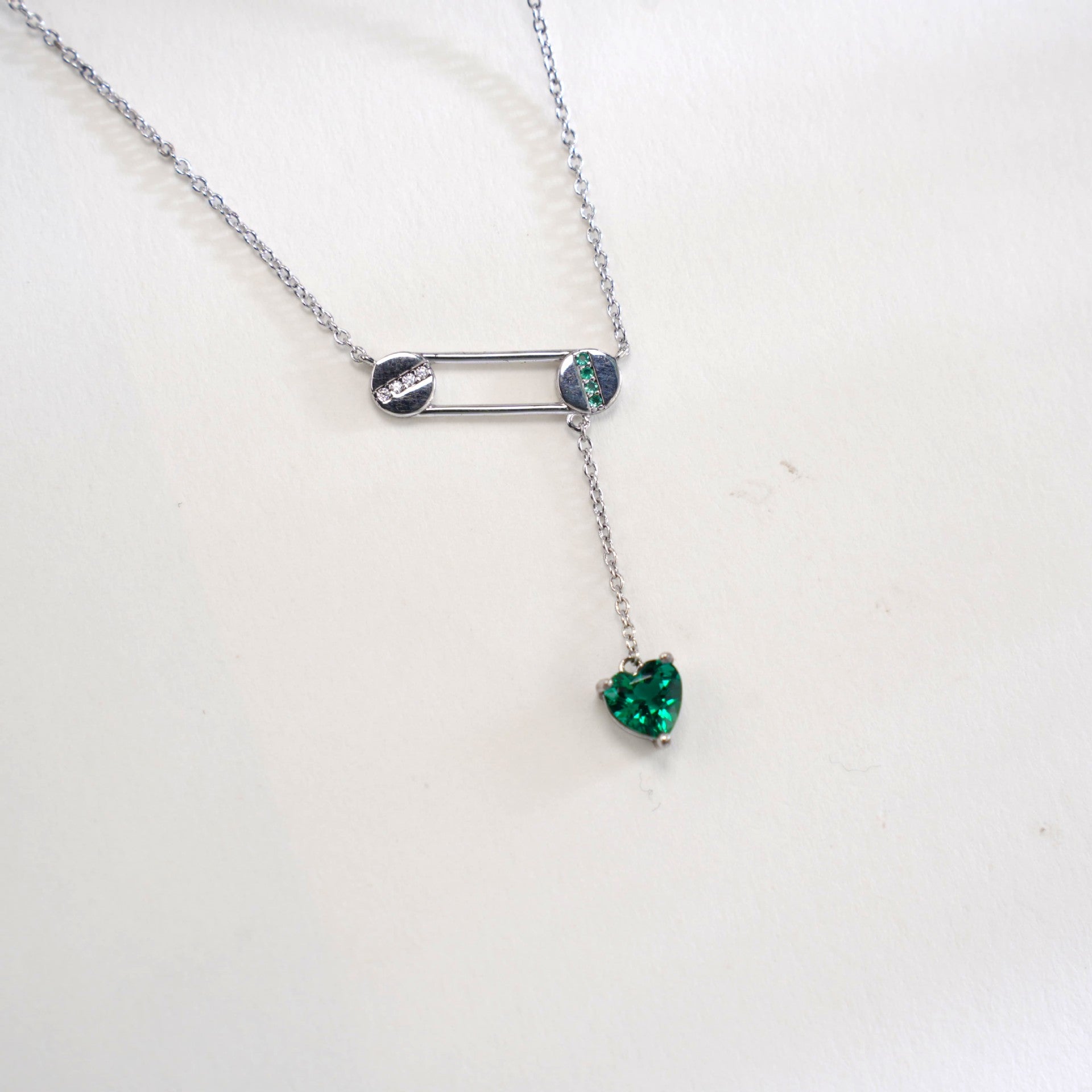 925 Sterling Silver Lab Emerald Heart Brooch Pendant Choker, Versatile - Photo 2