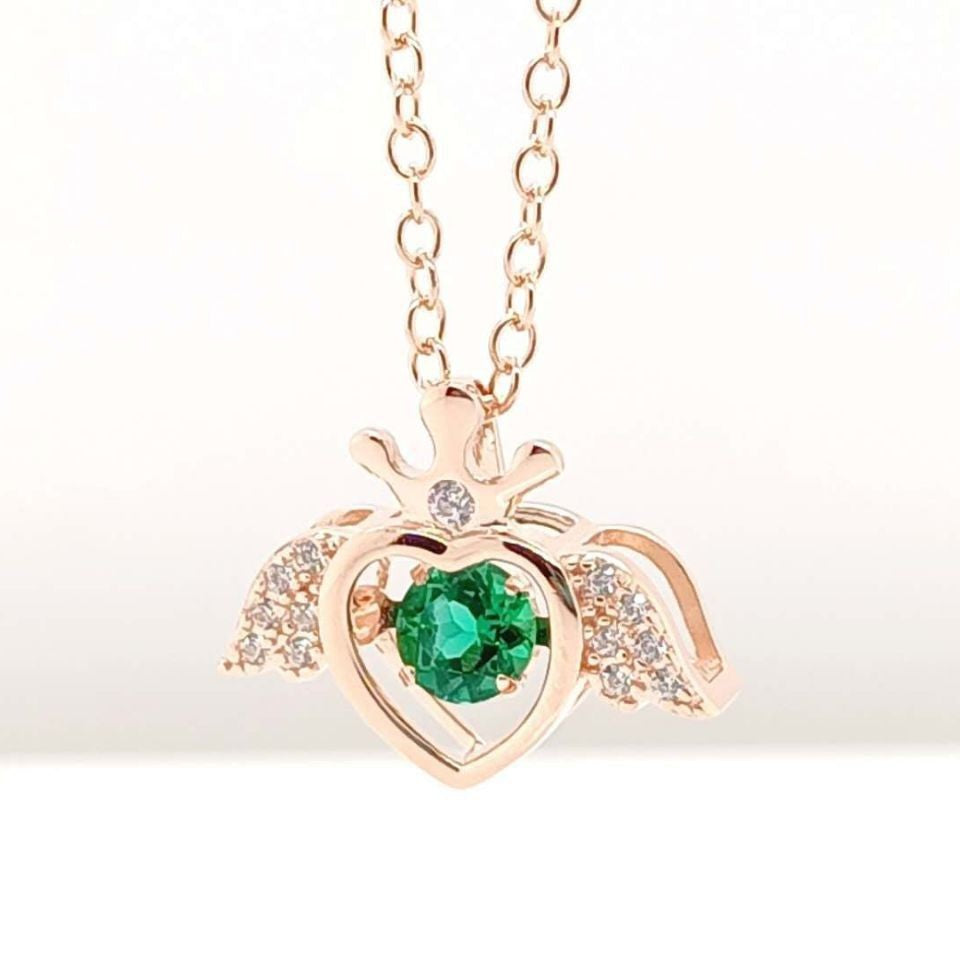 Lively Necklace 925 Silver Lab Emerald, Heart Simple Valentine - Photo 4