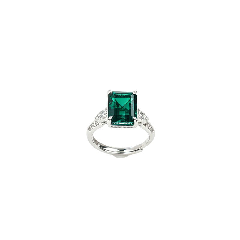 S925 Silver Lab Emerald Ring 4-Claw Side Diamond, Evening Wedding Gift - Photo 5