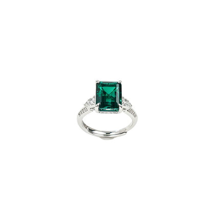 S925 Silver Lab Emerald Ring 4-Claw Side Diamond, Evening Wedding Gift - Photo 5