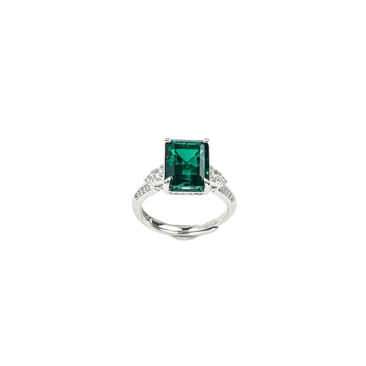 S925 Silver Lab Emerald Ring 4-Claw Side Diamond, Evening Wedding Gift - Photo 5