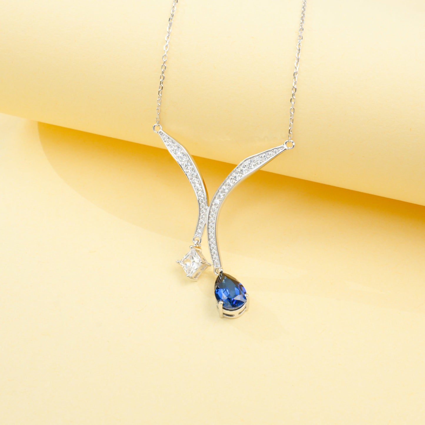 S925 Sterling Silver Lab Sapphire Necklace for Women, Premium - Photo 2