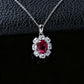 S925 Silver Oval Lab Ruby Sunflower Diamond Necklace - Photo 4