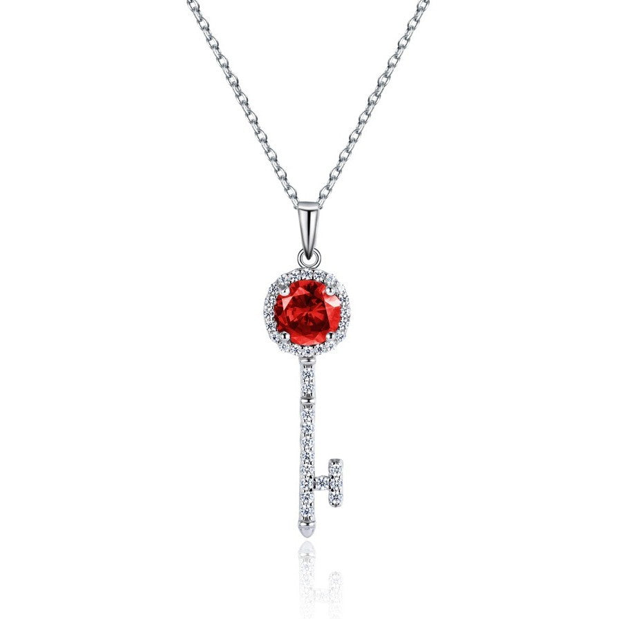 925 Sterling Silver Lab Ruby Key Pendant Choker Necklace, Versatile - Photo 5