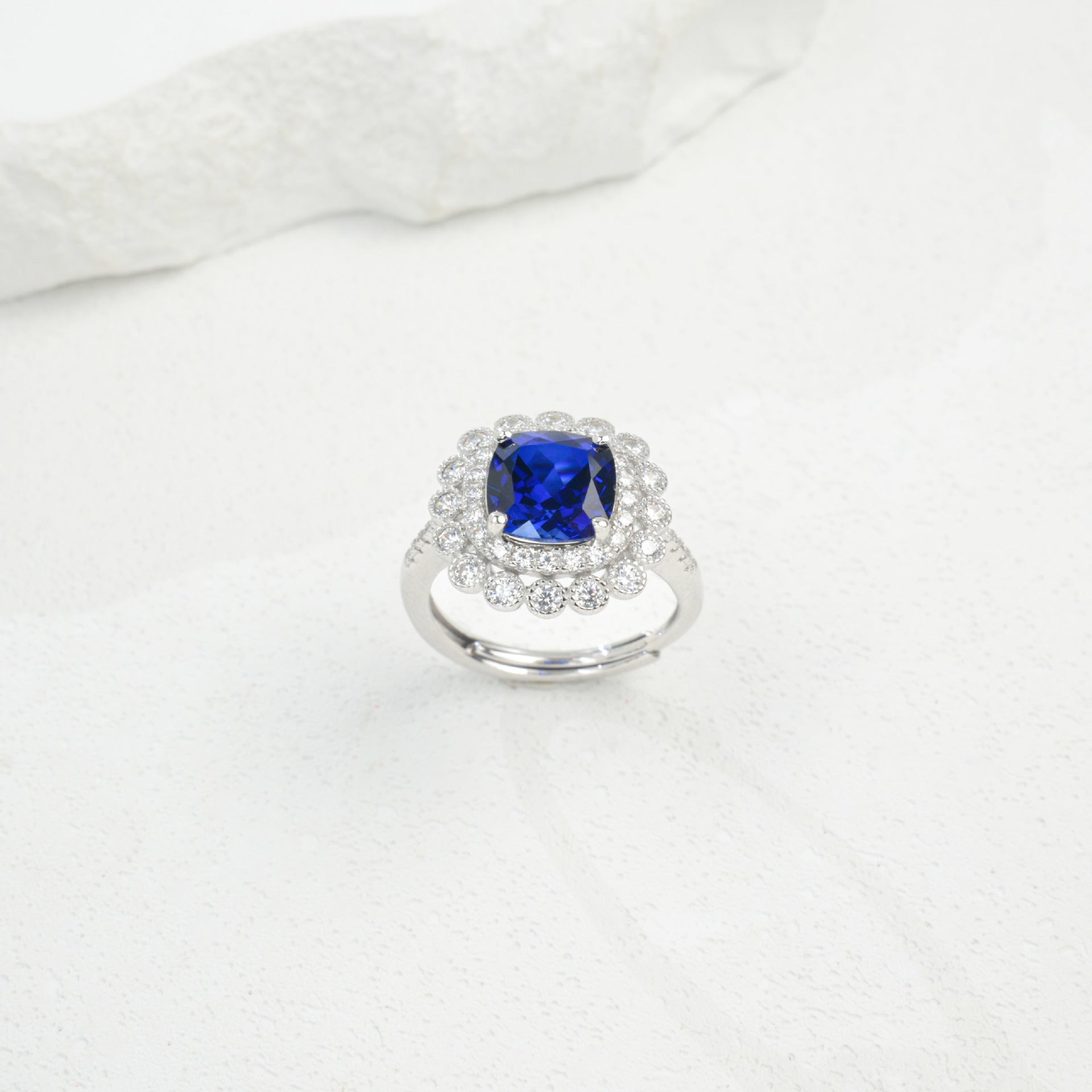 S925 Sterling Silver Lab Sapphire Cushion Halo Ring, Valentine Birthday Gift for Girlfriend - Photo 4