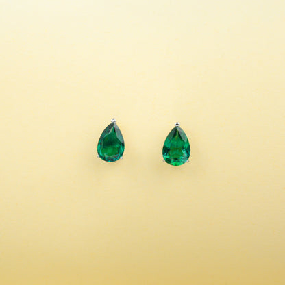 S925 Sterling Silver Lab Emerald Teardrop Earrings, Minimalist - Photo 6