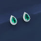 S925 Sterling Silver Lab Emerald Pave Stud Earrings, Unique Versatile Minimalist - Photo 2