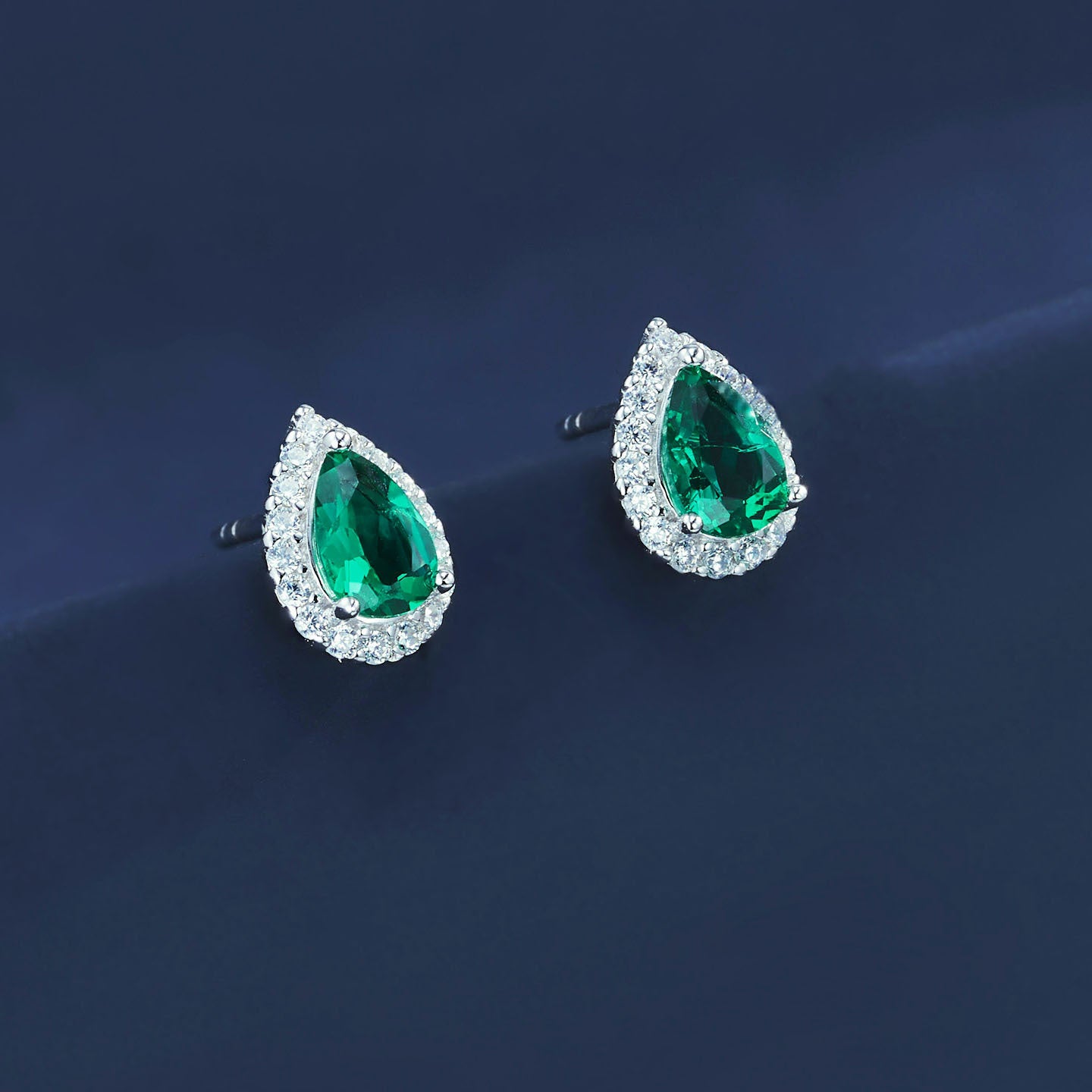S925 Sterling Silver Lab Emerald Pave Stud Earrings, Unique Versatile Minimalist - Photo 2
