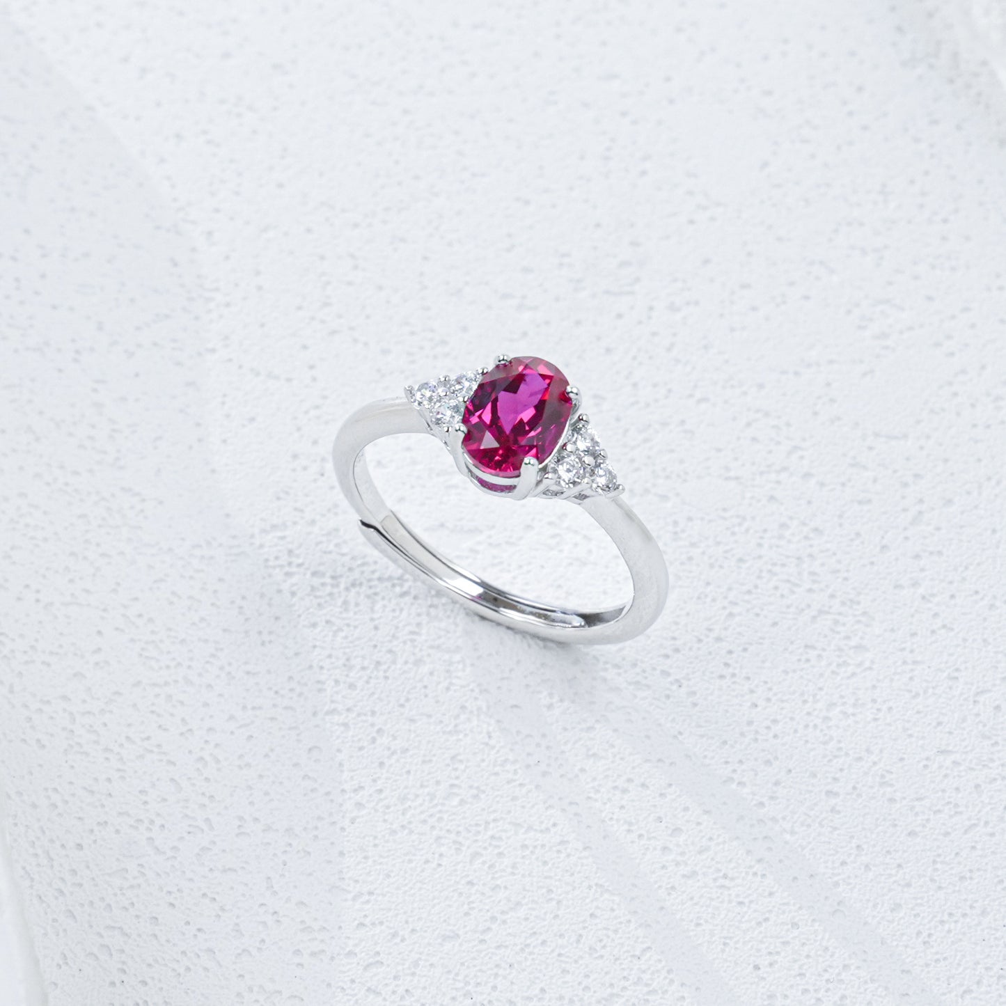 S925 Silver Oval Lab Ruby Side Stone Ring, Ring Birthday Gift - Photo 4