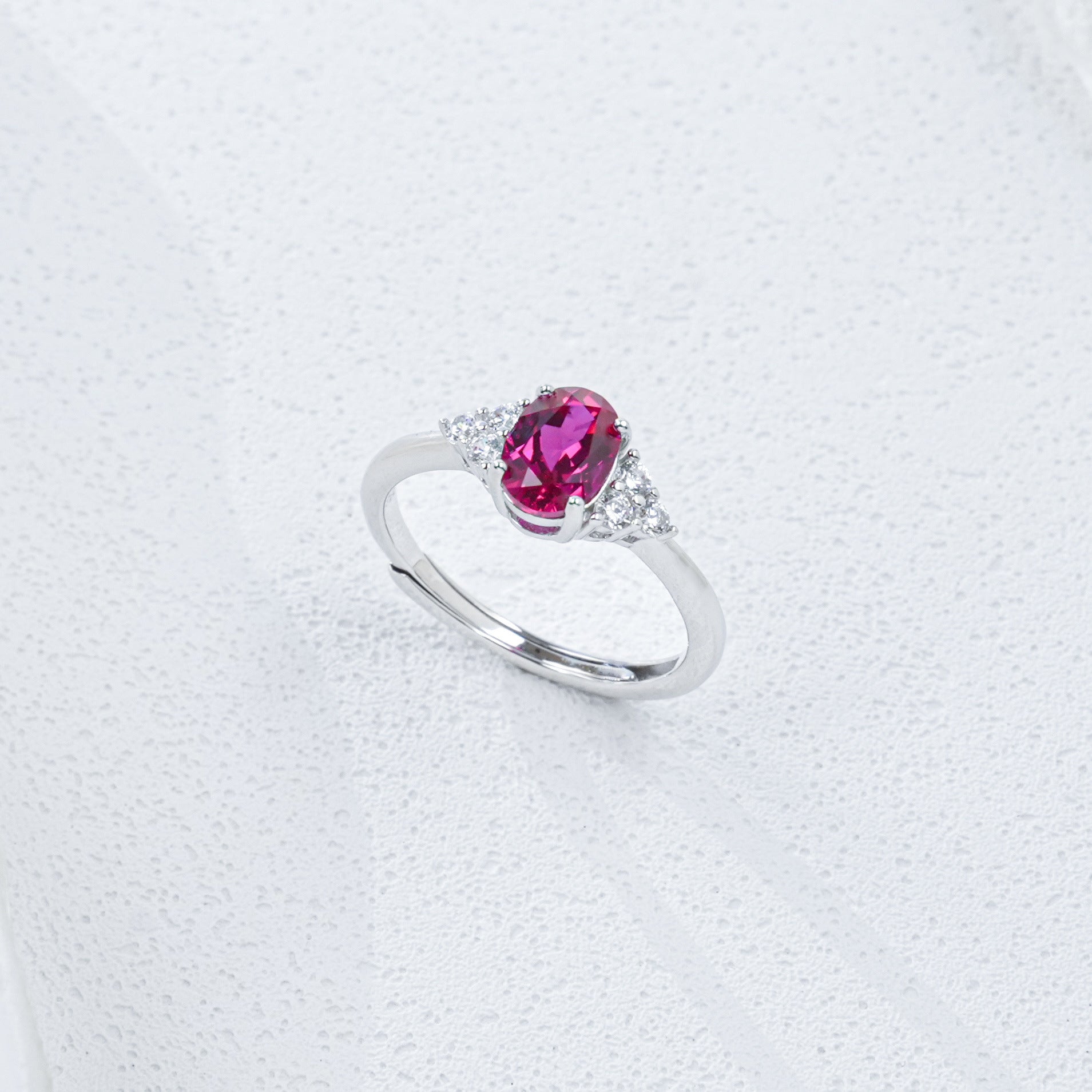 S925 Silver Oval Lab Ruby Side Stone Ring, Ring Birthday Gift - Photo 4