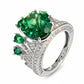 S925 Sterling Silver Crown Emerald Ring, Gemstone Halo Design - Photo 1