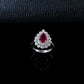 S925 Silver Teardrop Lab Ruby Ring, Teardrop Diamond Halo - Photo 3